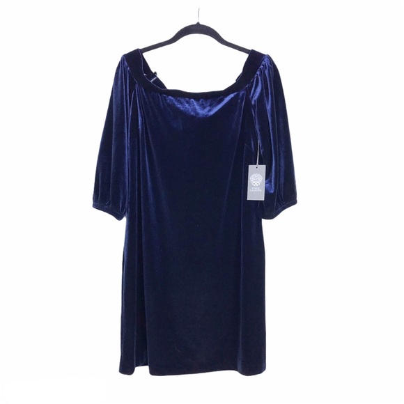 Vince Camuto Dresses & Skirts - NWT Vince Camuto Blue Off Shoulder Velvet Dress M